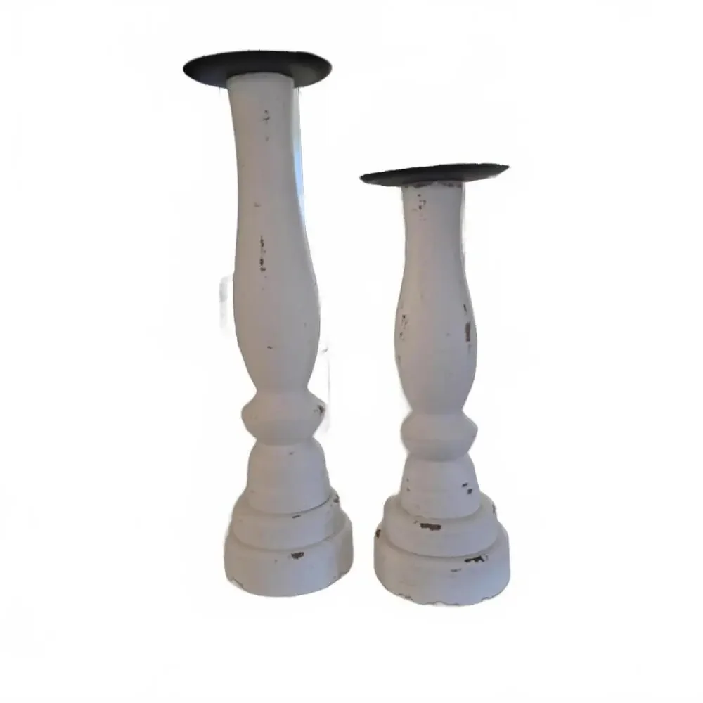 Farmhouse Set of Two White Wooden Candle Holders